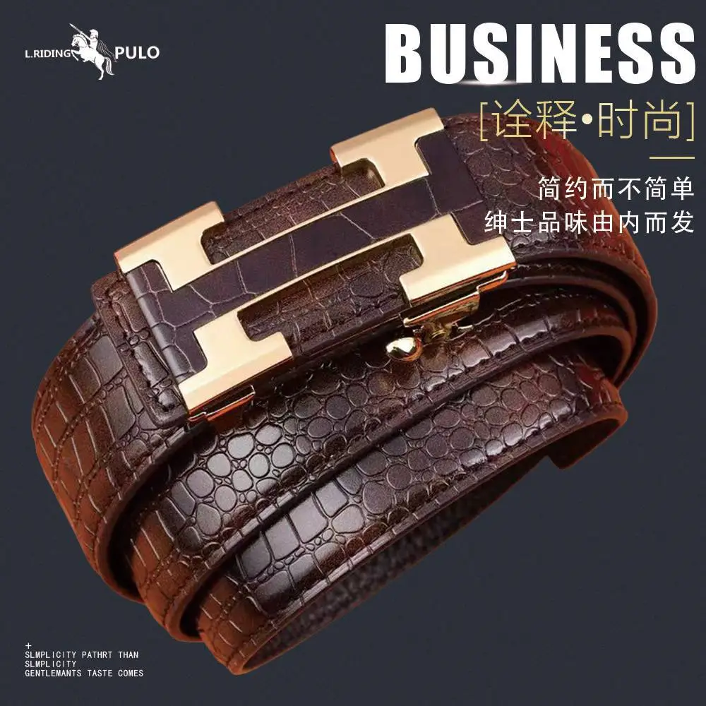 Men's Brown Croc Belt with Gold Buckle Business Wear - Image 5