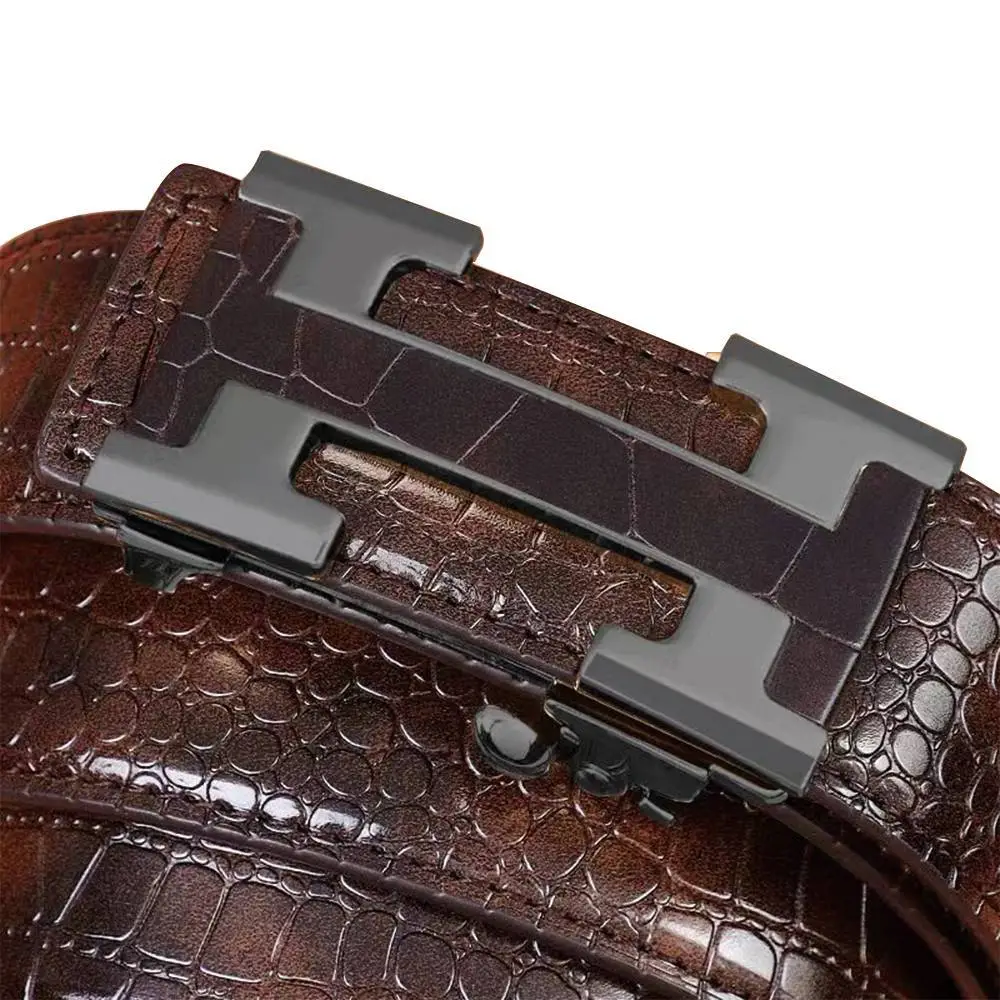 Men's Brown Croc Belt with Gold Buckle Business Wear - Image 9