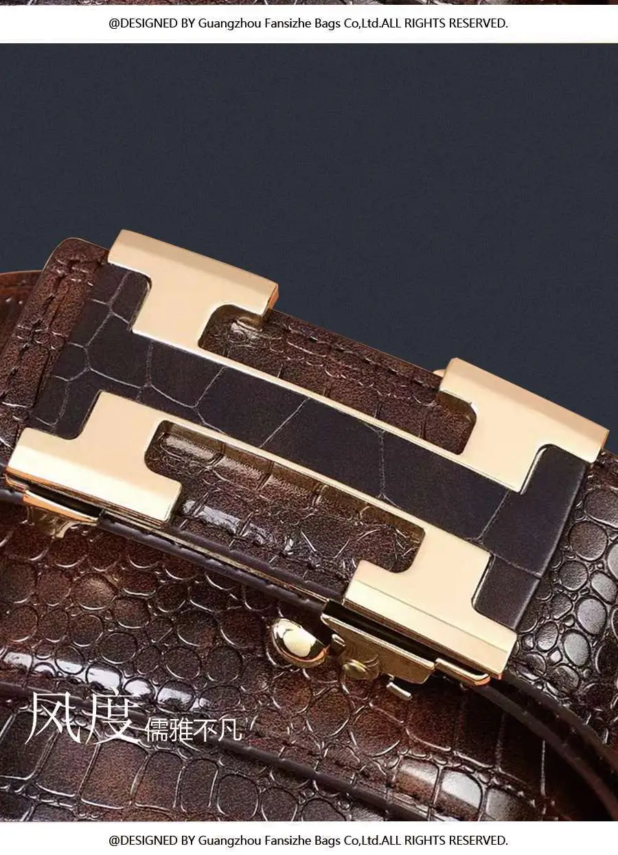 Men's Brown Croc Belt with Gold Buckle Business Wear — feature 9
