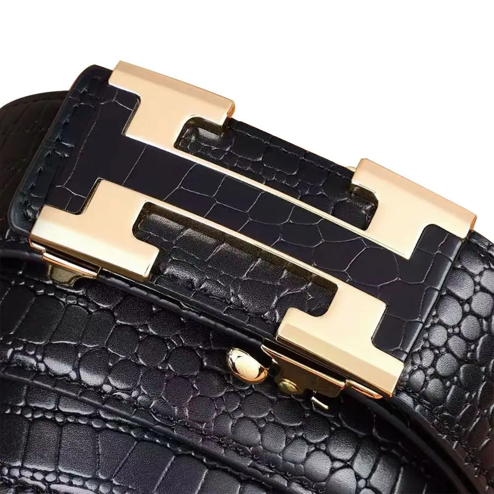 Men's Brown Croc Belt with Gold Buckle Business Wear - Image 2