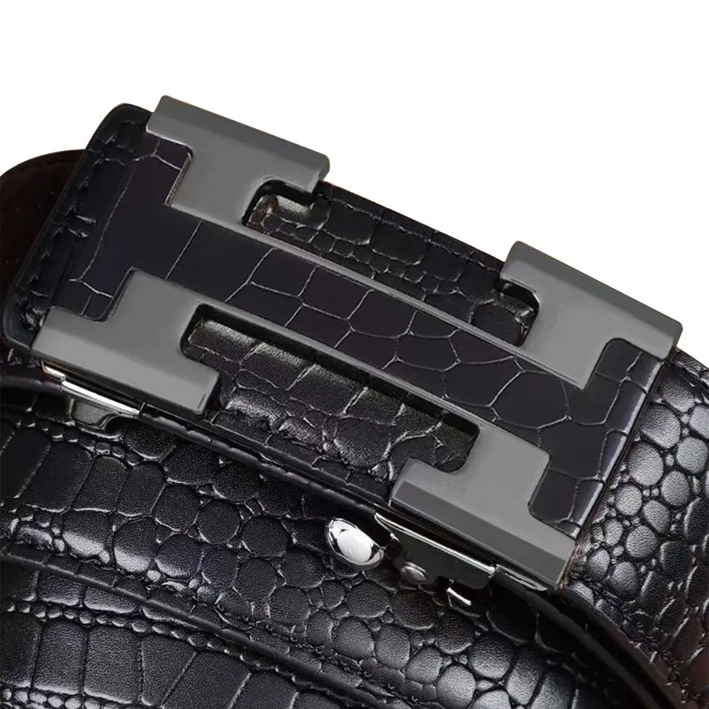 Men's Brown Croc Belt with Gold Buckle Business Wear - Image 4