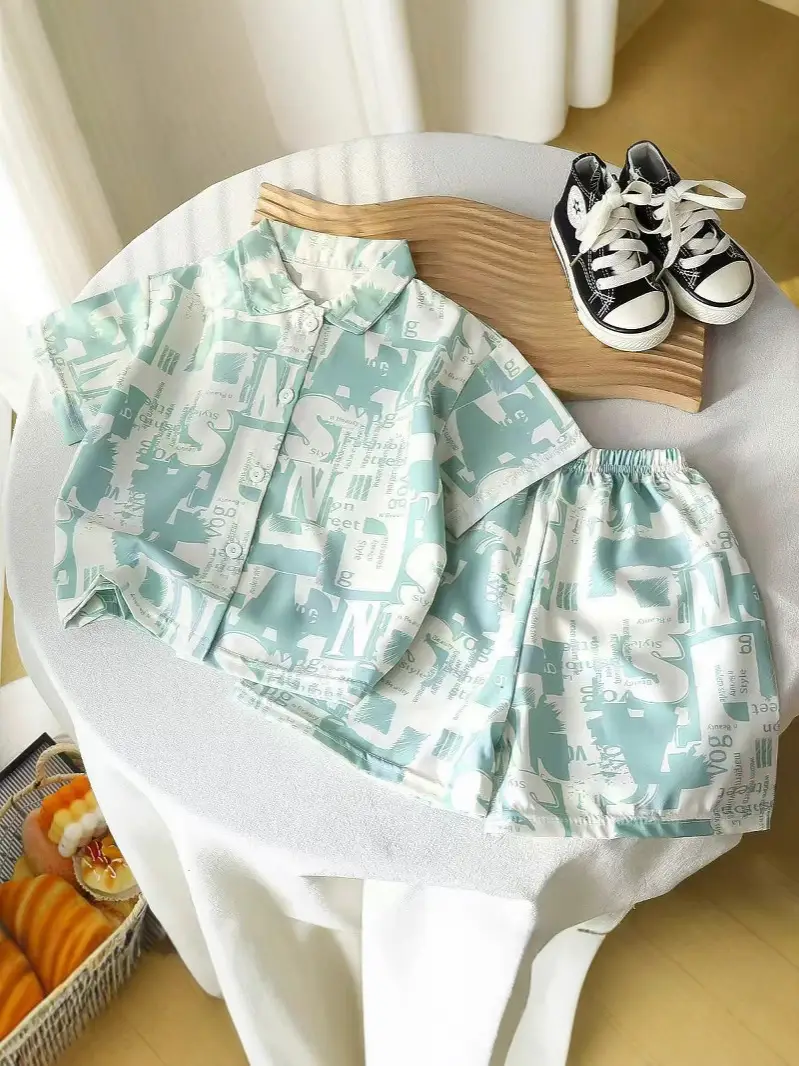 Children's Floral Silk Summer Suit Brown