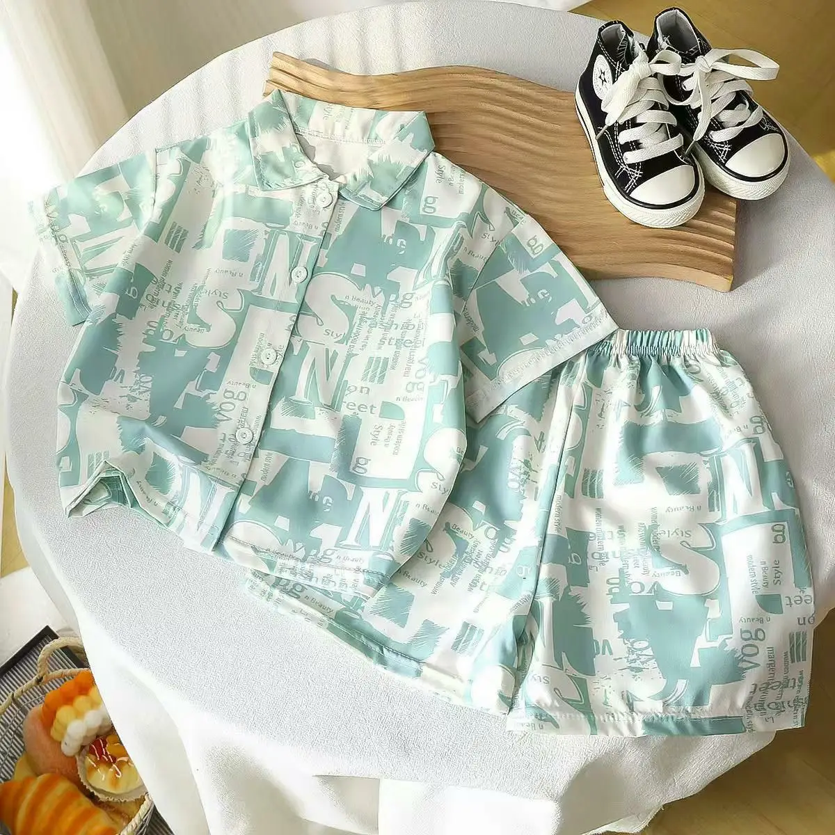 Children's Floral Silk Summer Suit Brown