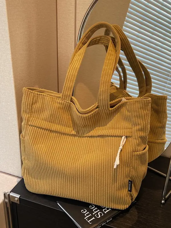 Women's Large Capacity Corduroy Shoulder Bag Olive Green - Image 7