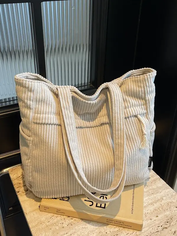 Women's Large Capacity Corduroy Shoulder Bag Olive Green - Image 9