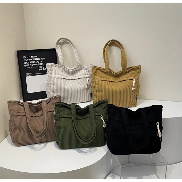 Women's Large Capacity Corduroy Shoulder Bag Olive Green — feature 1