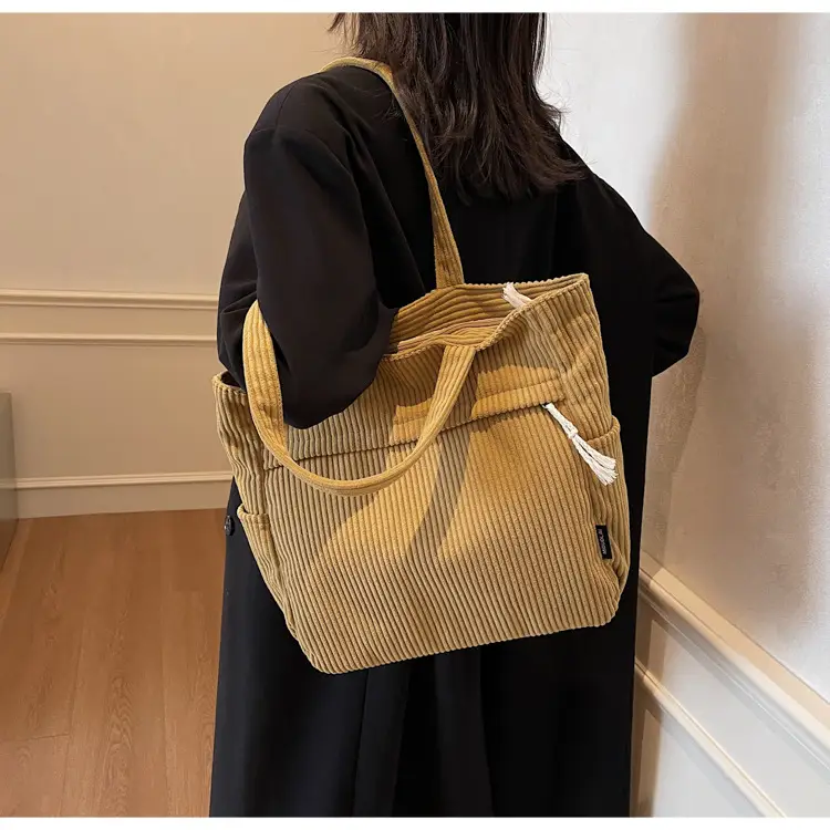 Women's Large Capacity Corduroy Shoulder Bag Olive Green — feature 12