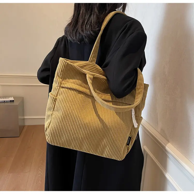 Women's Large Capacity Corduroy Shoulder Bag Olive Green — feature 13