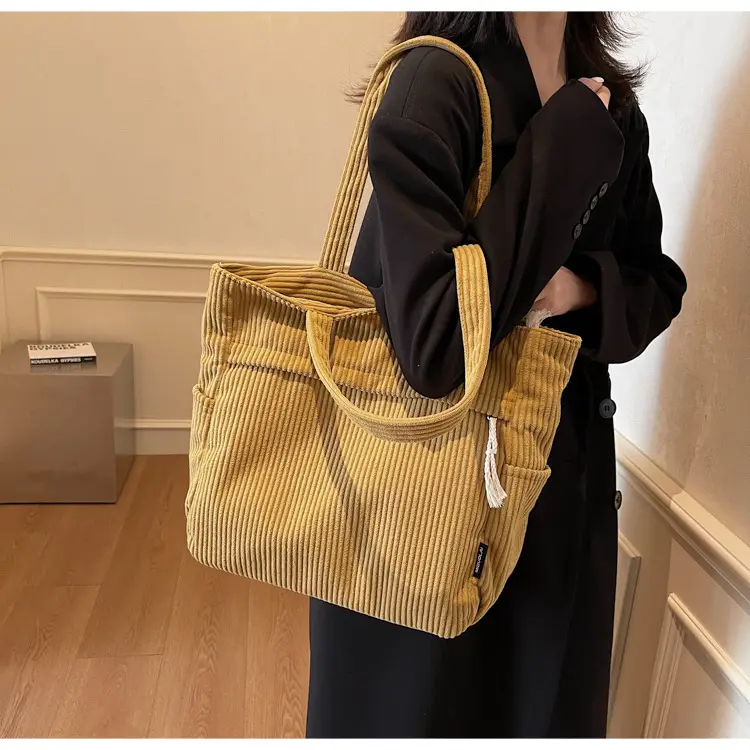Women's Large Capacity Corduroy Shoulder Bag Olive Green — feature 14