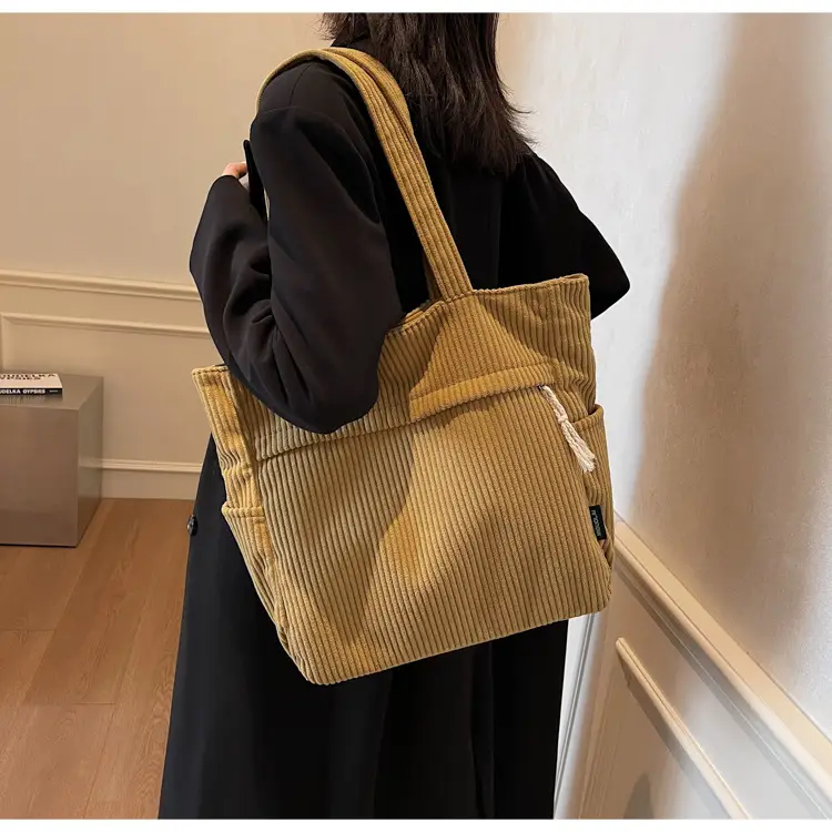Women's Large Capacity Corduroy Shoulder Bag Olive Green — feature 15