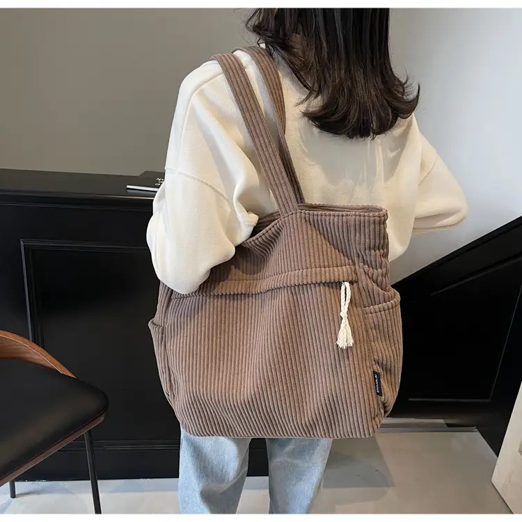 Women's Large Capacity Corduroy Shoulder Bag Olive Green — feature 16