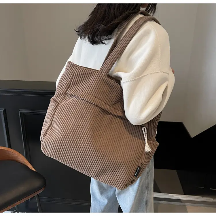 Women's Large Capacity Corduroy Shoulder Bag Olive Green — feature 18