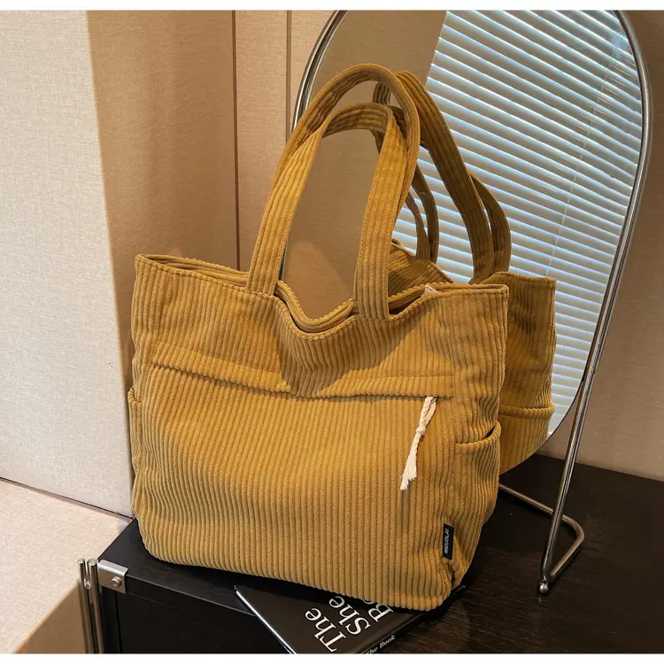 Women's Large Capacity Corduroy Shoulder Bag Olive Green — feature 27