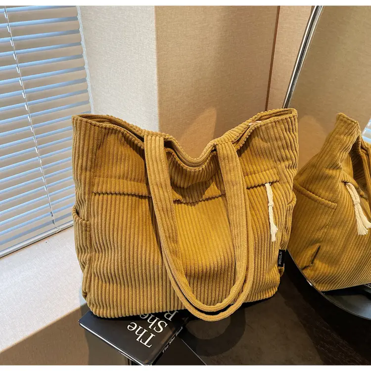 Women's Large Capacity Corduroy Shoulder Bag Olive Green — feature 28