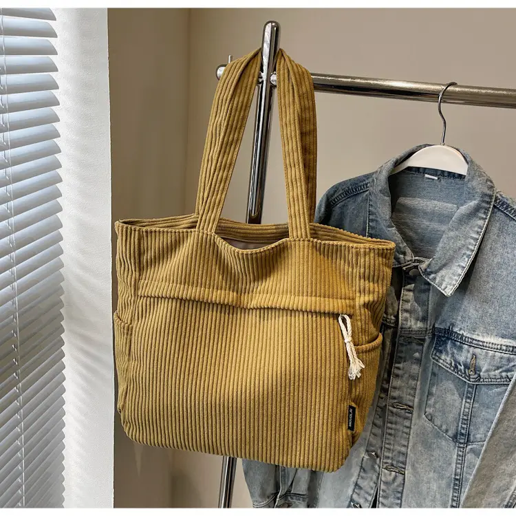 Women's Large Capacity Corduroy Shoulder Bag Olive Green — feature 29