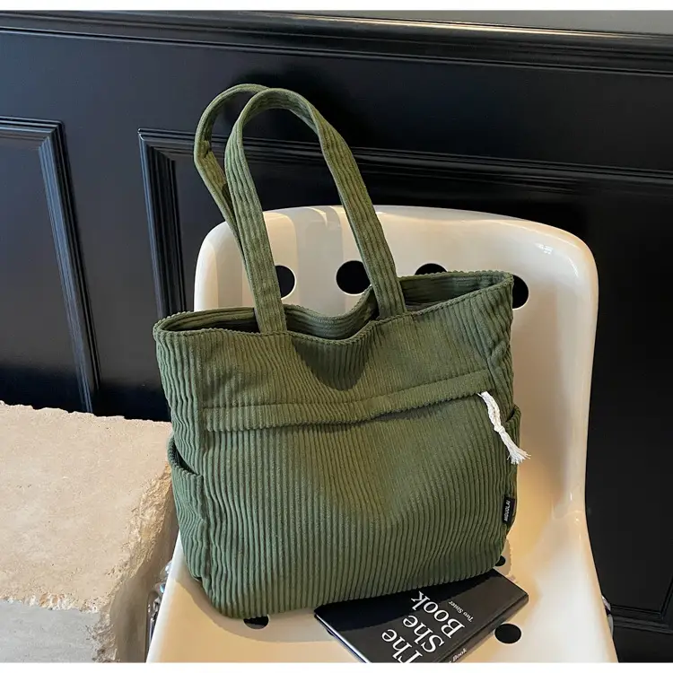 Women's Large Capacity Corduroy Shoulder Bag Olive Green — feature 31