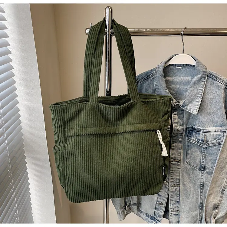 Women's Large Capacity Corduroy Shoulder Bag Olive Green — feature 32