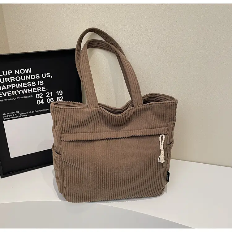 Women's Large Capacity Corduroy Shoulder Bag Olive Green — feature 34