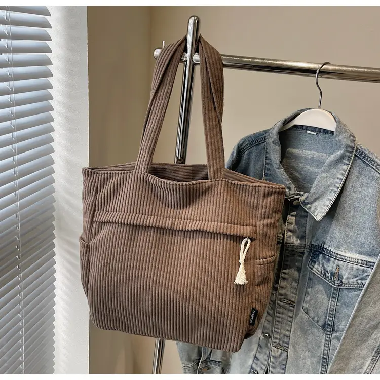Women's Large Capacity Corduroy Shoulder Bag Olive Green — feature 35