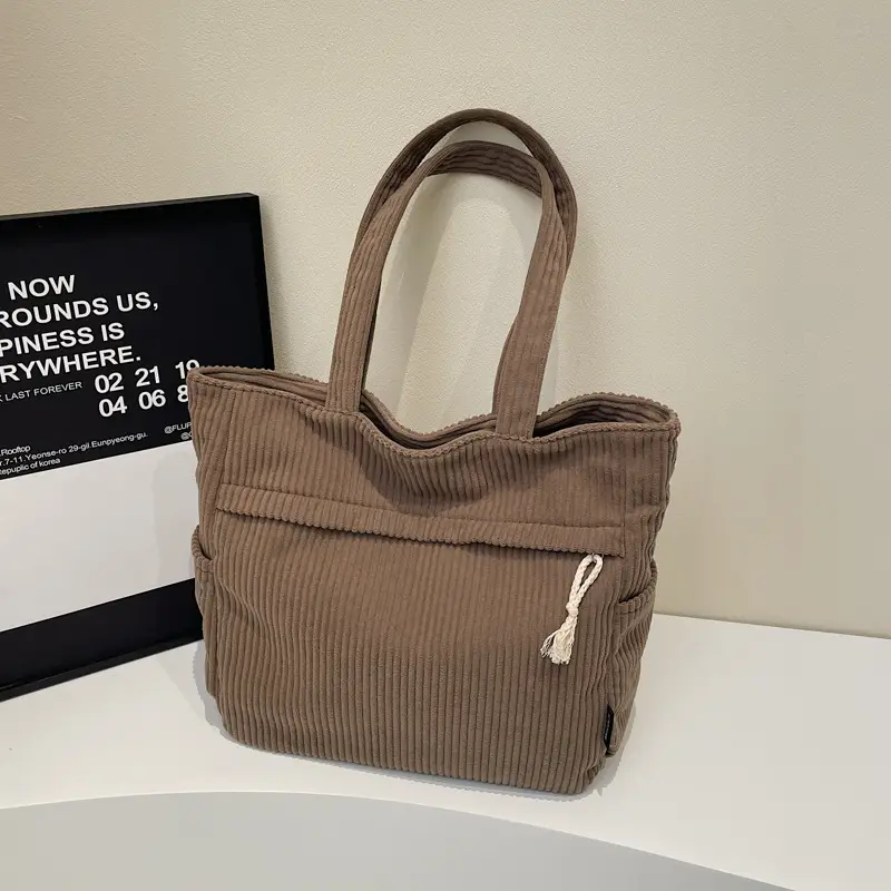 Women's Large Capacity Corduroy Shoulder Bag Olive Green - Image 2
