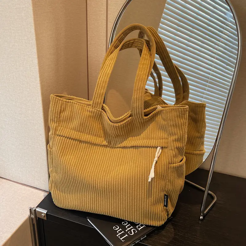 Women's Large Capacity Corduroy Shoulder Bag Olive Green - Image 4