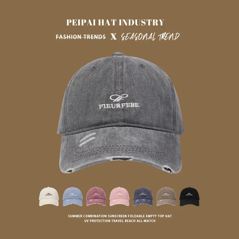 Washed Hole Baseball Cap Men Embroidered Letter Sun Hat - Image 9