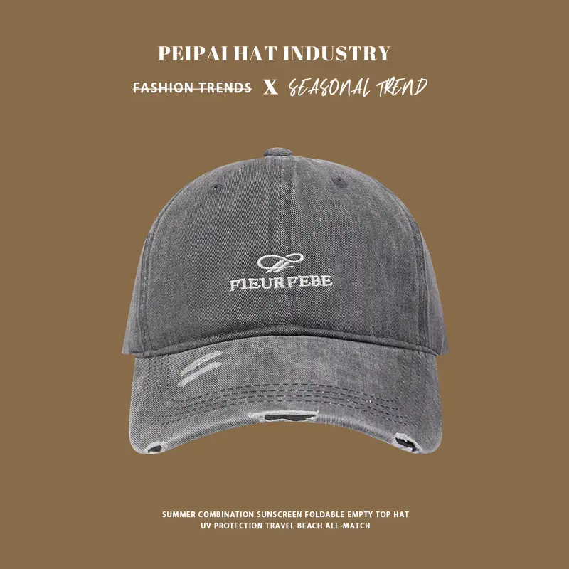 Washed Hole Baseball Cap Men Embroidered Letter Sun Hat — feature 6