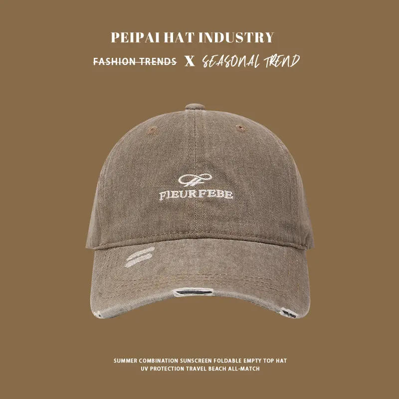 Washed Hole Baseball Cap Men Embroidered Letter Sun Hat - Image 2