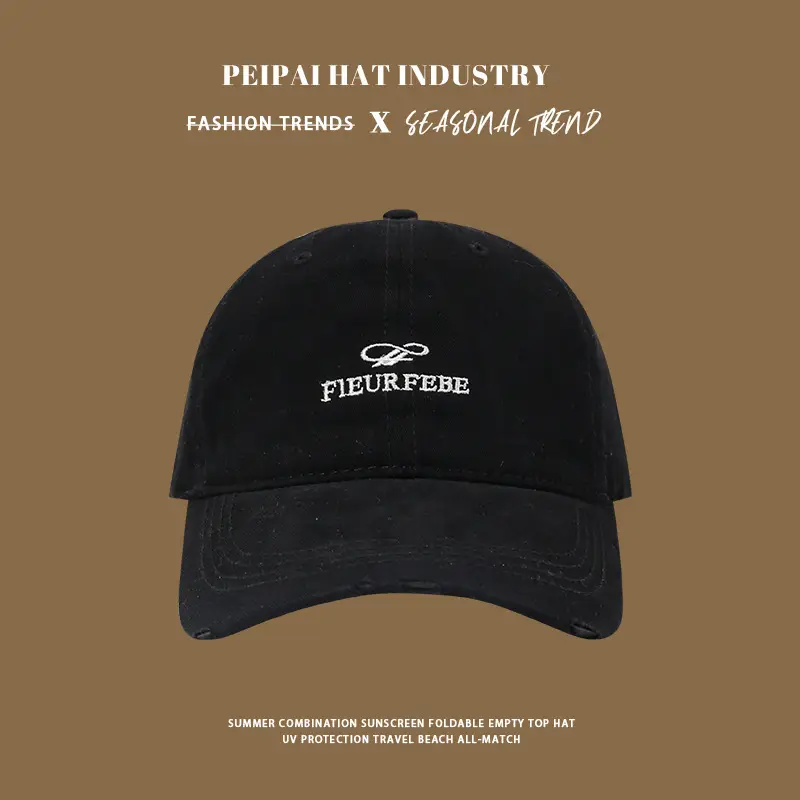 Washed Hole Baseball Cap Men Embroidered Letter Sun Hat - Image 3