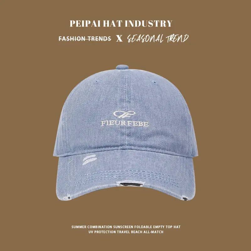 Washed Hole Baseball Cap Men Embroidered Letter Sun Hat - Image 8