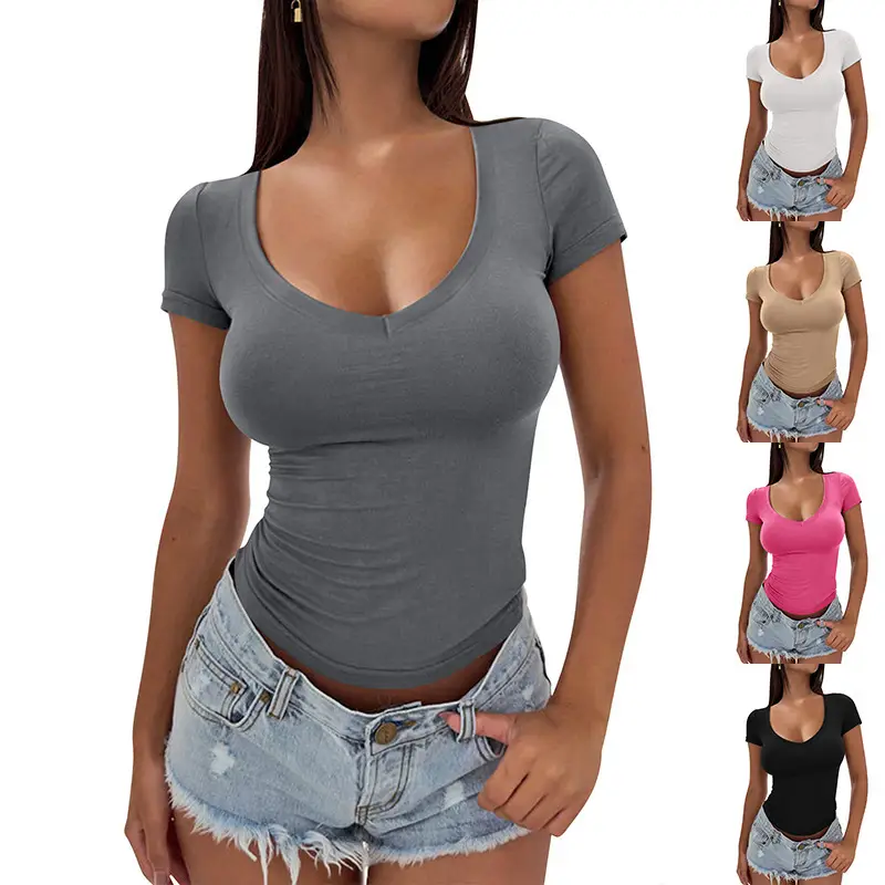 Women's White Slim Fit Round Neck T-Shirt 2025 Summer — feature 5