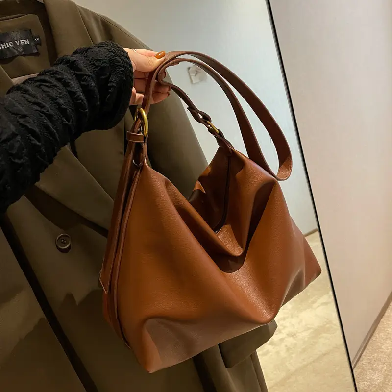2024 Women's Large Capacity Crossbody Bag Black Leather - Image 6