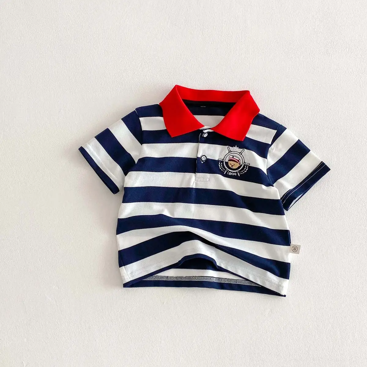 New Boys Striped Polo Top Red Collar Summer