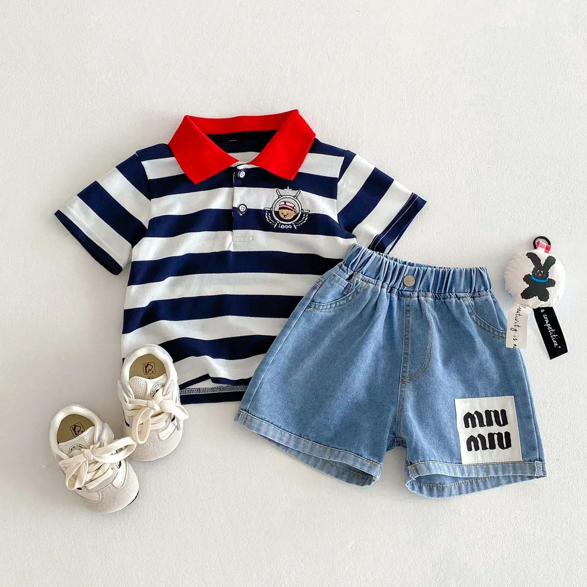 New Boys Striped Polo Top Red Collar Summer