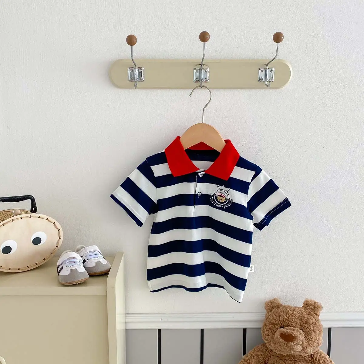 New Boys Striped Polo Top Red Collar Summer