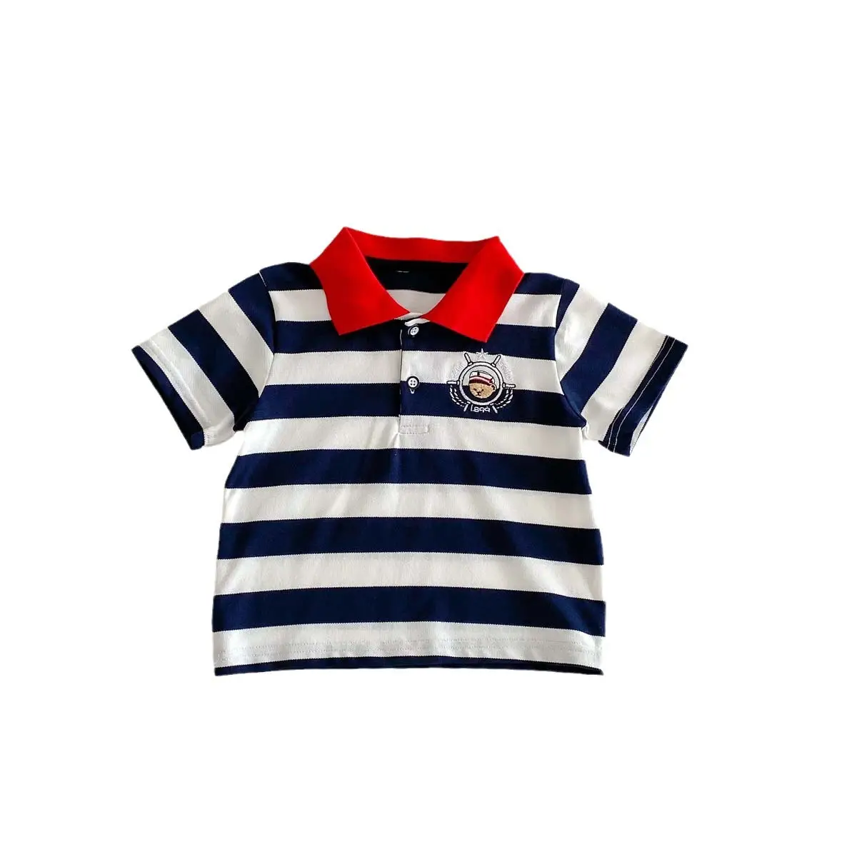 New Boys Striped Polo Top Red Collar Summer