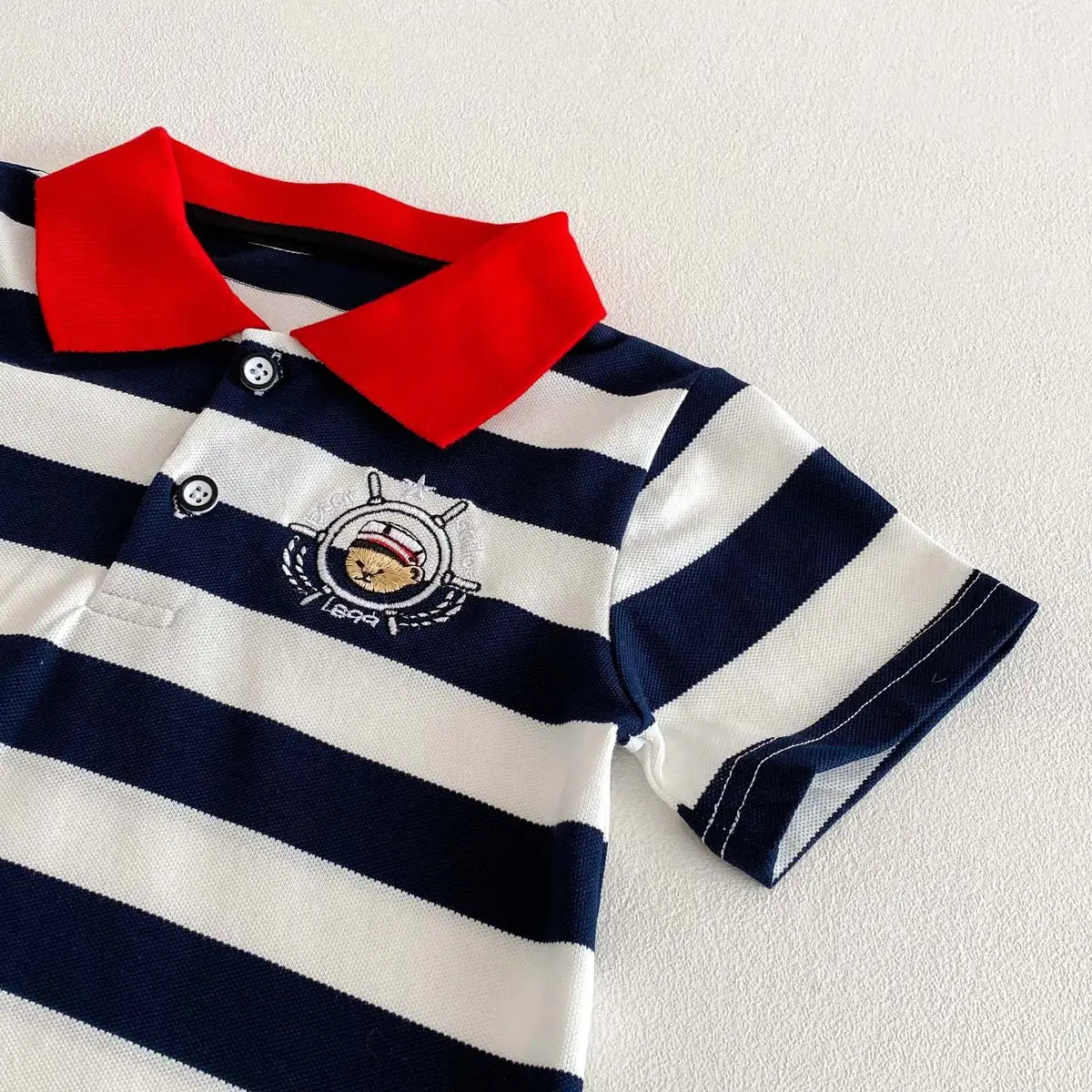 New Boys Striped Polo Top Red Collar Summer — feature 7