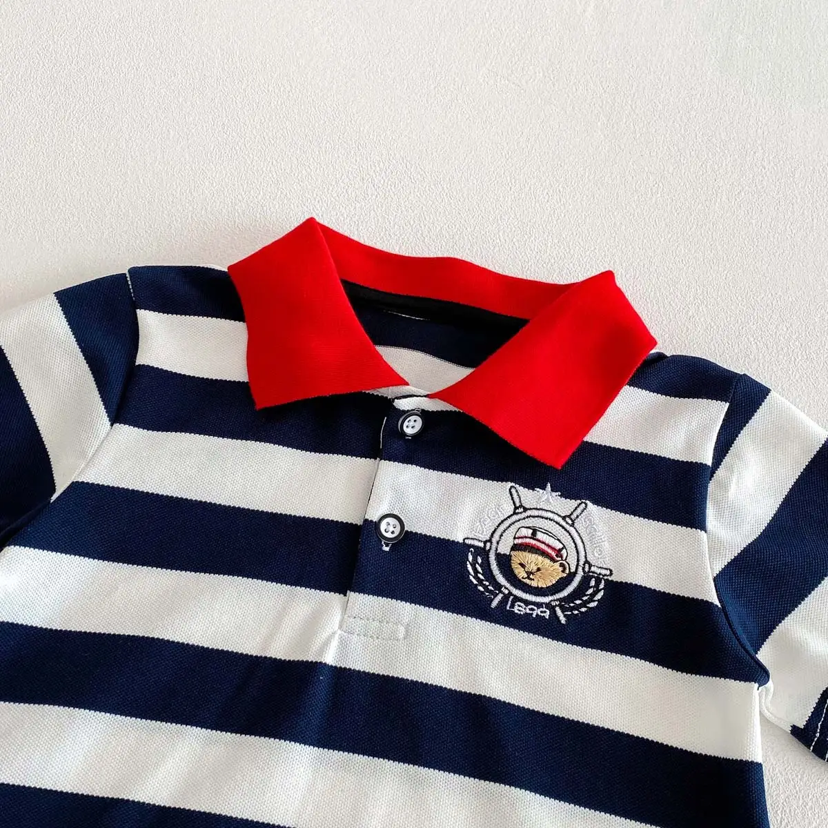 New Boys Striped Polo Top Red Collar Summer — feature 8