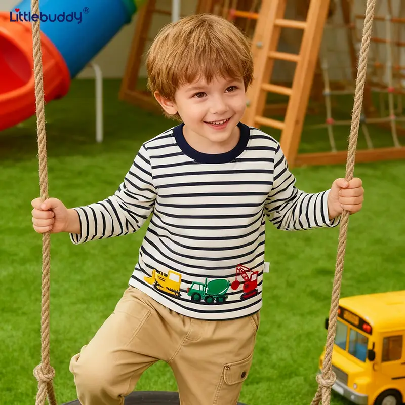 Cross-Border Boys Long Sleeve Striped T-Shirt 2025 - Image 3