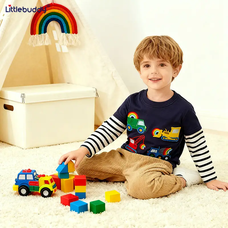 Kids Long Sleeve T-Shirt Navy Blue Truck Print - Image 3