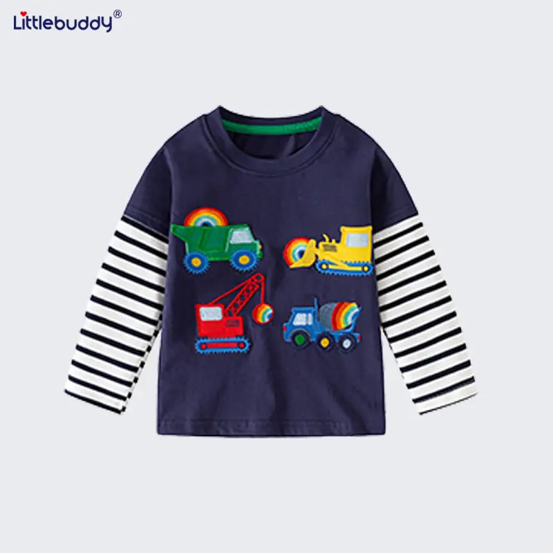 Kids Long Sleeve T-Shirt Navy Blue Truck Print - Image 4