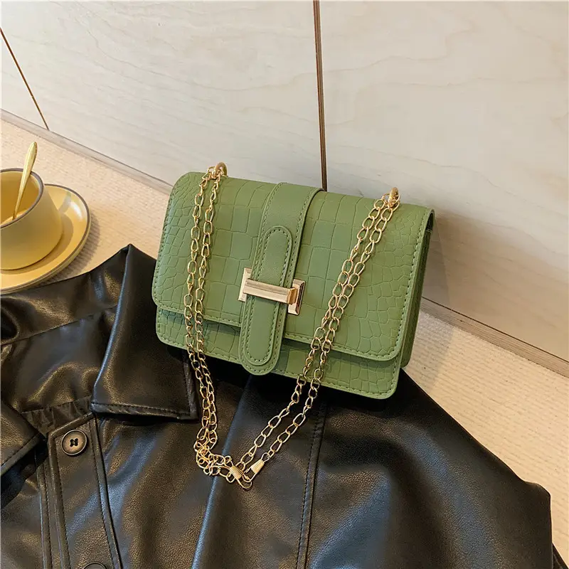 Green Korean Style Shoulder Bag with Gold Chain - Image 5