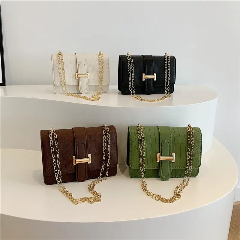 Green Korean Style Shoulder Bag with Gold Chain - Image 8