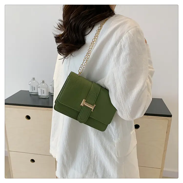 Green Korean Style Shoulder Bag with Gold Chain — feature 18