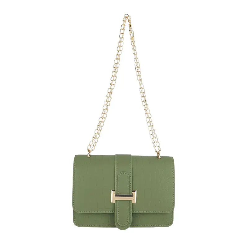 Green Korean Style Shoulder Bag with Gold Chain - Image 4