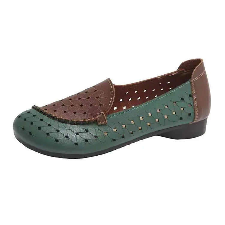 2025 Spring and Summer New Leather Sandals Women's Vintage Hollow Breathable Beef Sole Non-Slip Hole Shoes Flat Moms Shoes - Image 8