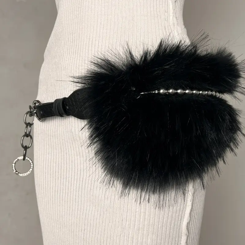 Faux Fur Belt with Rhinestone Buckle for Women - Image 17