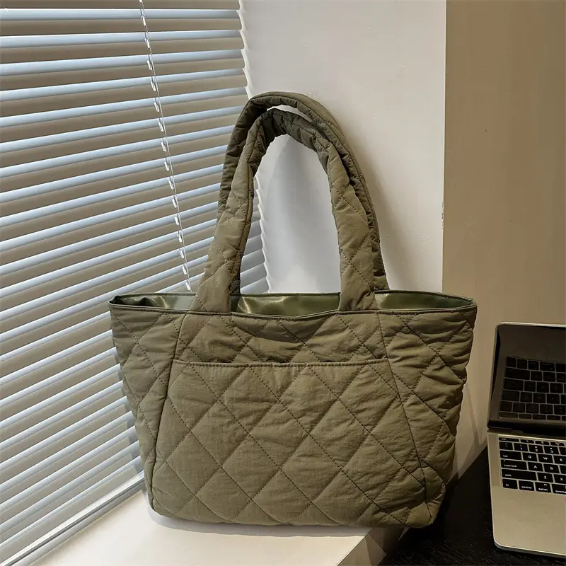Korean Style Quilted Shoulder Bag Olive Green 2024 - Image 6