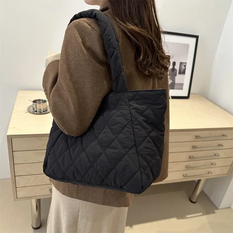 Korean Style Quilted Shoulder Bag Olive Green 2024 - Image 8