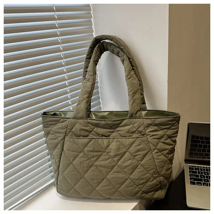 Korean Style Quilted Shoulder Bag Olive Green 2024 — feature 13